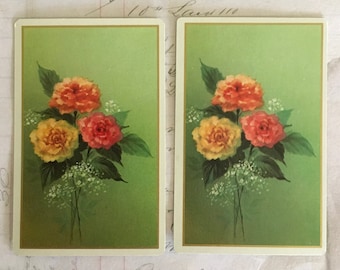 Rose Cards / 2 Vintage Roses Floral Playing Cards Great for Mixed Media, Collage, Scrapbooking, Journals, etc. New Condition