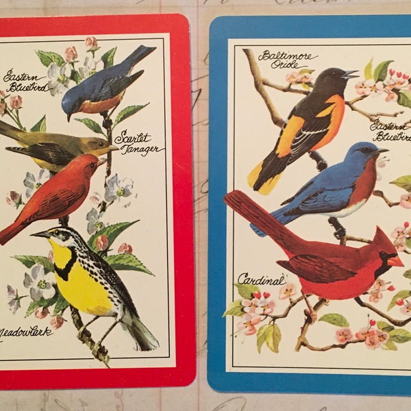 Bird CARDS / 2 Vintage Single Bird Playing Cards Mixed Ephemera for Collage, Altered Art, Scrapbooking, Journals