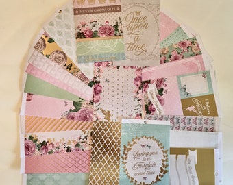 Scrapbook Paper / 24 Sheets Paper Pink, Mint, Blue, Cream & Gold Foil 4.5" x 6" Great Paper for Journals, Collage, Card Making **On SALE!!