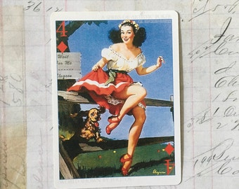 Woman Swap Card / 1 Vintage Woman Pin Up Playing Card — Great for Journals, Smash Books, Collage, etc.