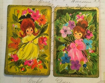 Girl Cards / 2 Vintage Cute Girl Playing Cards for Mixed Ephemera for Collage, Altered Art, Scrapbooking, Journals