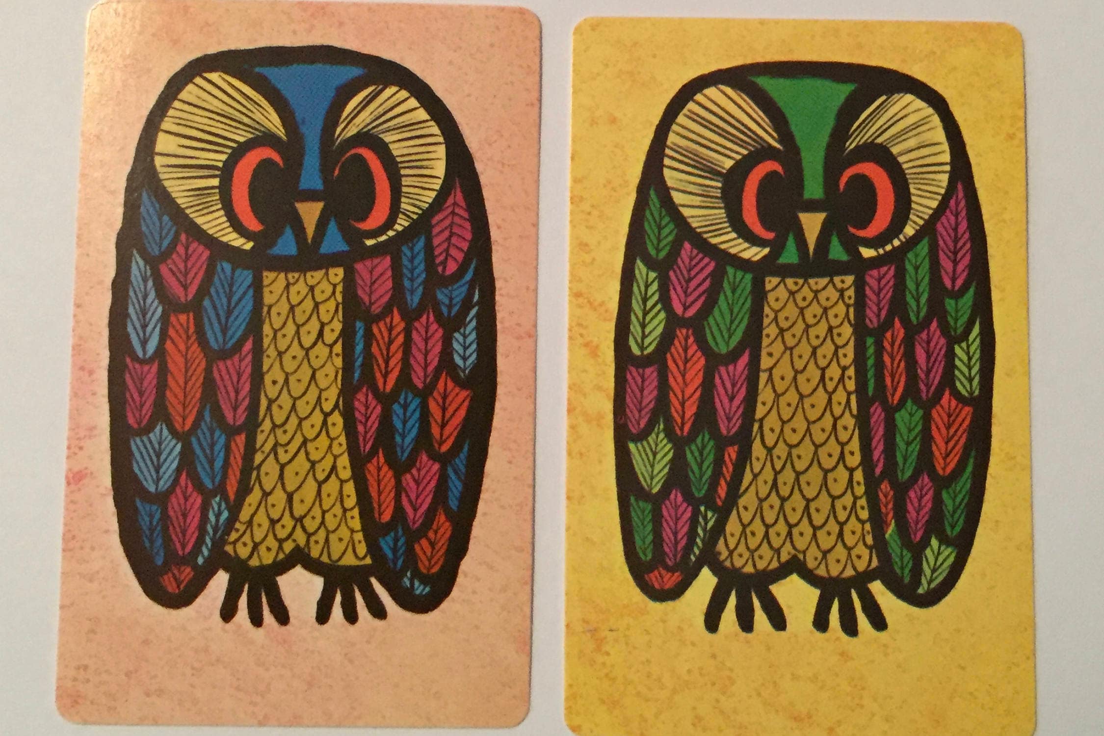 OWL Playing CARDS / 2 Vintage Retro Owl Swap Cards yellow & Pink Mixed Ephemera for Collage, Alt