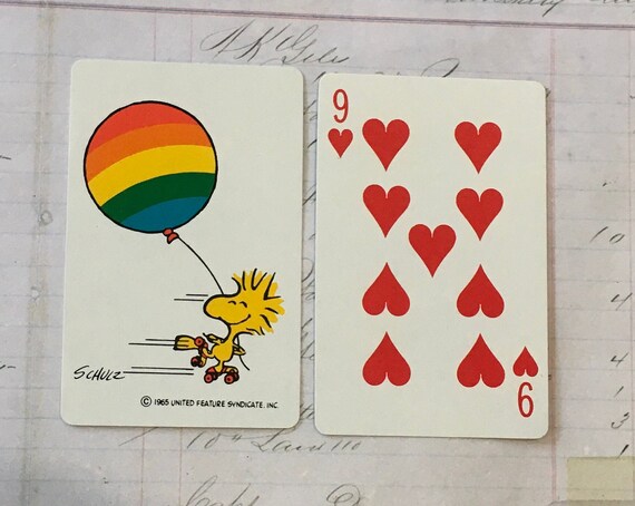 Snoopy Cards / 2 Vintage Snoopy & Woodstock Playing Cards by