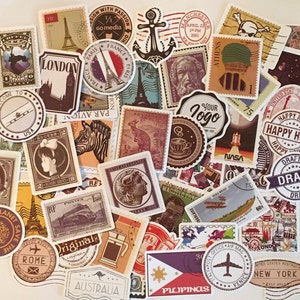 Travel STICKERS /  50 Hydro flask Stickers TRAVEL Theme  — great for Laptop, Skateboard, Phone, Journals,Collage, Mixed Media, Crafts, etc.