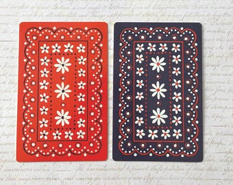 Red Blue Cards / 2 Vintage Bandana Playing Cards Red, White, Blue Bandana -- Great Ephemera for Collage, Altered Art, Scrapbook, Journals
