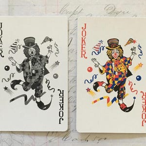 JOKER Cards / 2 Vintage Clown JOKER Cards PARIS Eiffel Tower Backs Playing Cards — Great for Mixed Media, Collage, Scrapbooking, Journals+