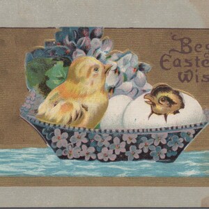 EASTER Postcard / Antique Postcard Easter Chicks 1910's Embossed -- Great for Journals, Smash Books, Collage, Card Making++