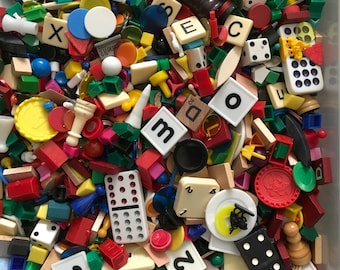 Game Pieces / 35 Plastic Game Pieces Assorted Mixed -- Great for Shadow Boxes, Crafts, etc.