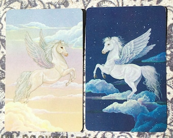 Pegasus Cards / 2 Vintage Blue & White Pegasus Swap Cards Great for Mixed Media, Journals, Smash Books, etc.