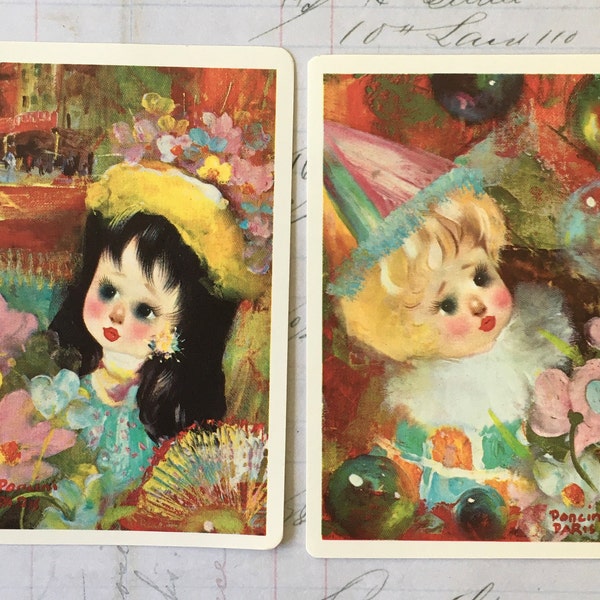 Children's Cards / 2 Vintage Boy and Girl Playing Cards Great for Mixed Media, Collage, Scrapbooking, Journals