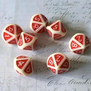 Red Dice / 7 Red Dice Lot Ten-sided — Great for Crafts, Replacements, Shadow Boxes, etc.