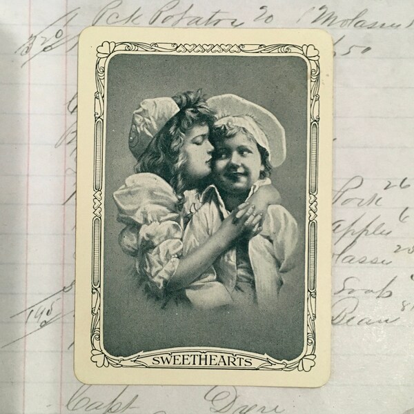 Boy Girl Card /  Vintage Cute Boy & Girl SWEETHEARTS Playing Card -- Great for Journals, Smash Books, Collage, etc.