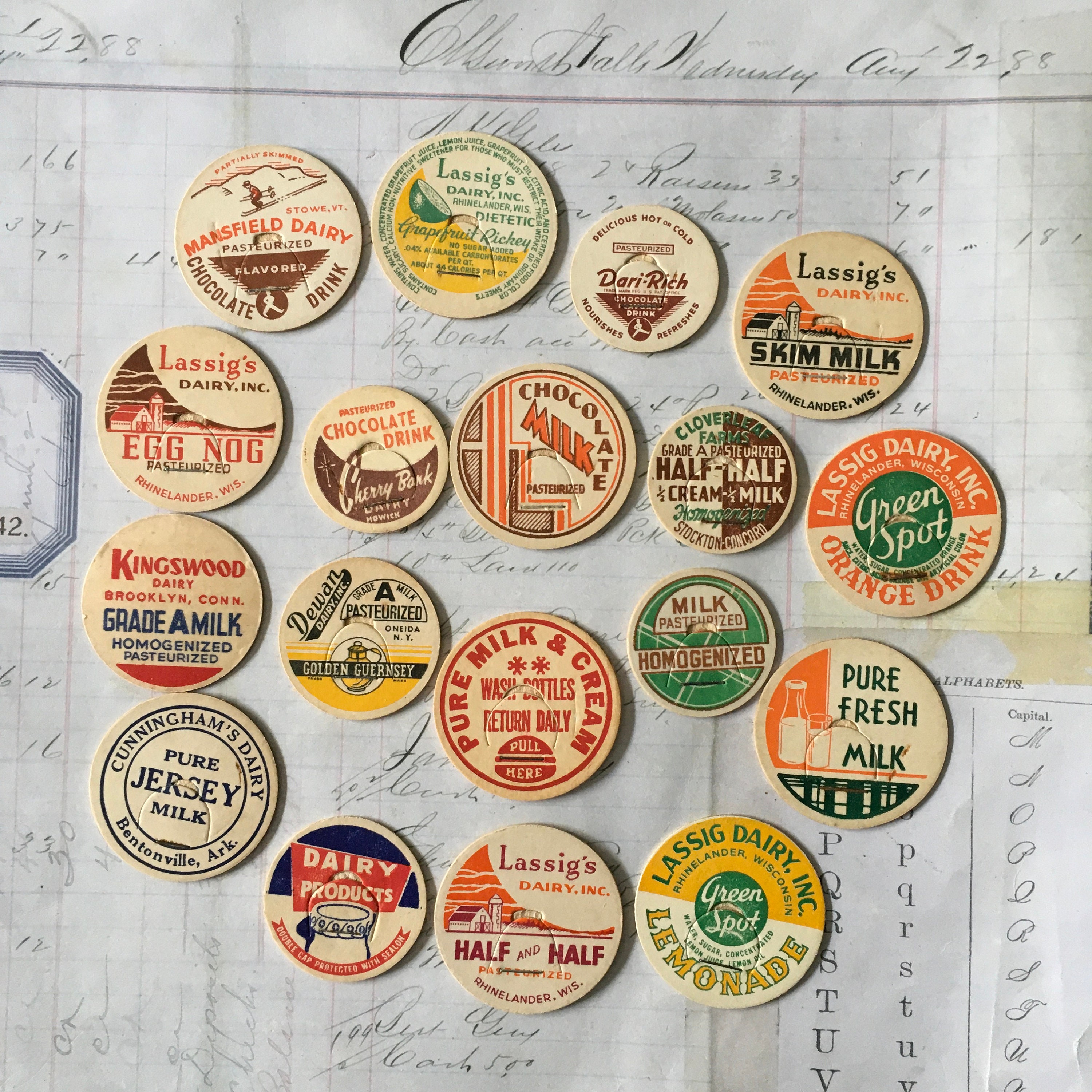 Milk Caps / 18 Vintage Milk Bottle Caps Assorted Great For Altered.