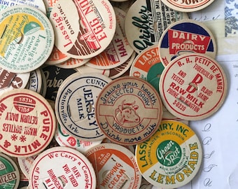 Dairy Caps / 20 Vintage Milk Bottle Caps Assorted / Dairy Milk or Juice Caps --Great for Crafts, Card Making, Journals, Collage++