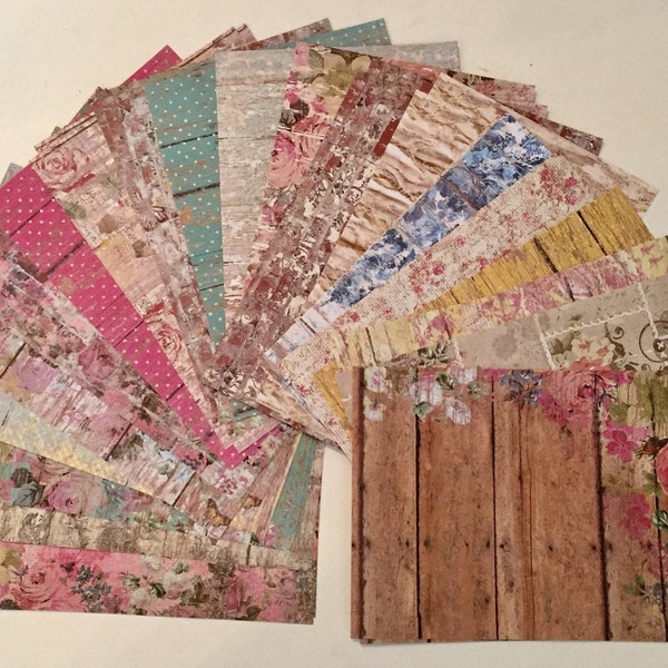 Floral Scrapbook Paper / 20 Sheets 4.5" x 6.5" Country Road Floral Rustic Chic Paper Pink Scrapbook Sheets