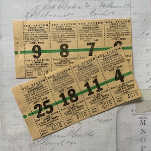 Train Tickets / 8 RARE Vintage Railroad Train Tickets San Francisco Bay Bridge Terminal Tickets 1942 -- Great for Smash Books, Journals++