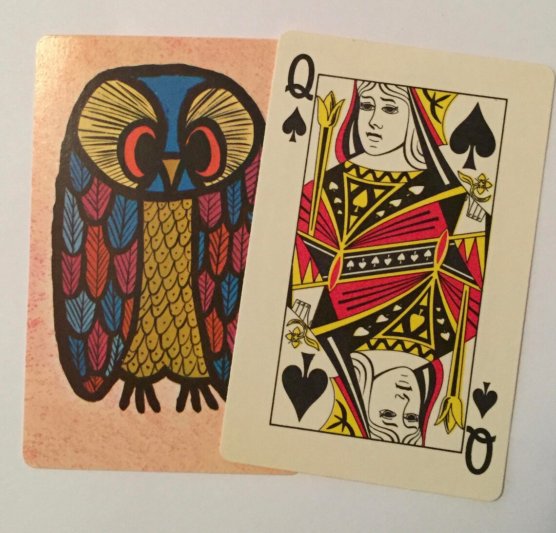 OWL Playing CARDS / 2 Vintage Retro Owl Swap Cards Yellow & Etsy