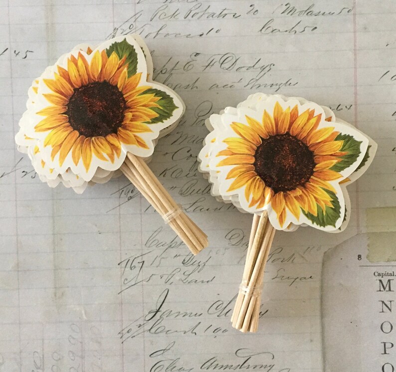 Fall Cupcake Toppers / Sunflower Cupcake Party Picks Etsy