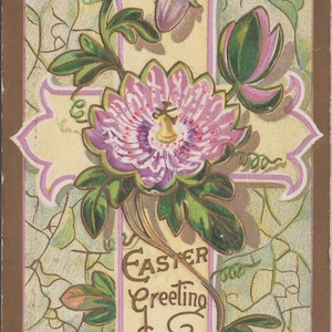 EASTER Postcard / Antique Postcard Easter Cross & Floral 1910's Embossed -- Great for Journals, Smash Books, Collage, Card Making++