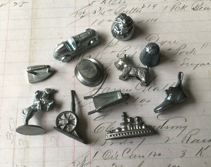 Monopoly Game Pieces / 11 Vintage Monopoly Game Tokens for Crafts