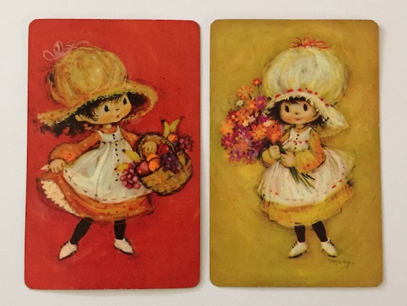 Cute Girl Cards / 2 Vintage Girl Playing Cards for Mixed Ephemera for Collage, Altered Art, Scrapbooking, Journals
