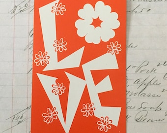 LOVE Card / 1 Vintage Orange Retro LOVE Playing Card for Mixed Media, Collage, Scrapbooking, Journals, etc.