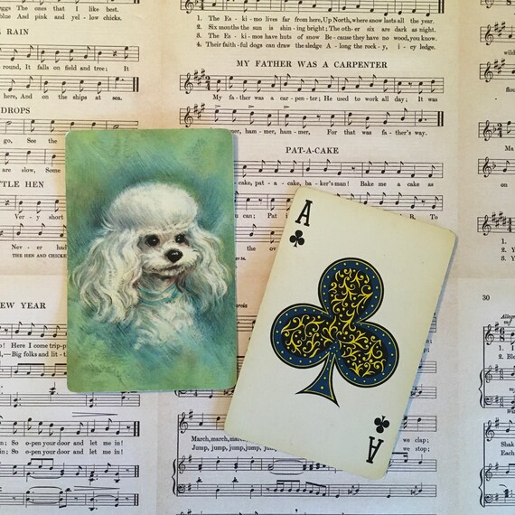 2 Single VINTAGE Swap/Playing Cards DOGS POM POM POODLE DOG Green/Brown 