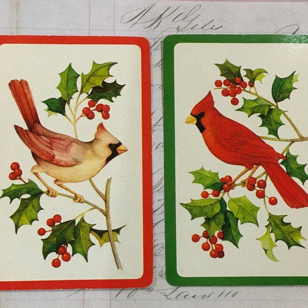 Bird CARDS / 2 Vintage CARDINAL Bird Playing Cards Great Mixed Ephemera for Collage, Altered Art, Scrapbooking, Journals