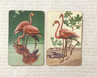 Flamingo cards / 2 Vintage RETRO Pink Flamingo Playing Cards from Forida Great for Journal, Collage, Altered Art, Smash Book, etc.