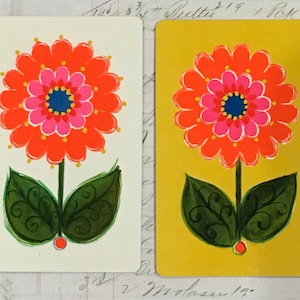 Daisy Cards / 2 Vintage MOD Daisy Cards Cute Retro Cards --Great for Journals, Collage, Card Making++