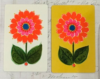 Daisy Cards / 2 Vintage MOD Daisy Cards Cute Retro Cards --Great for Journals, Collage, Card Making++