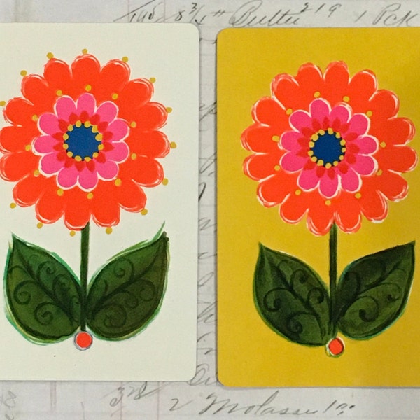 Daisy Cards / 2 Vintage MOD Daisy Cards Cute Retro Cards --Great for Journals, Collage, Card Making++