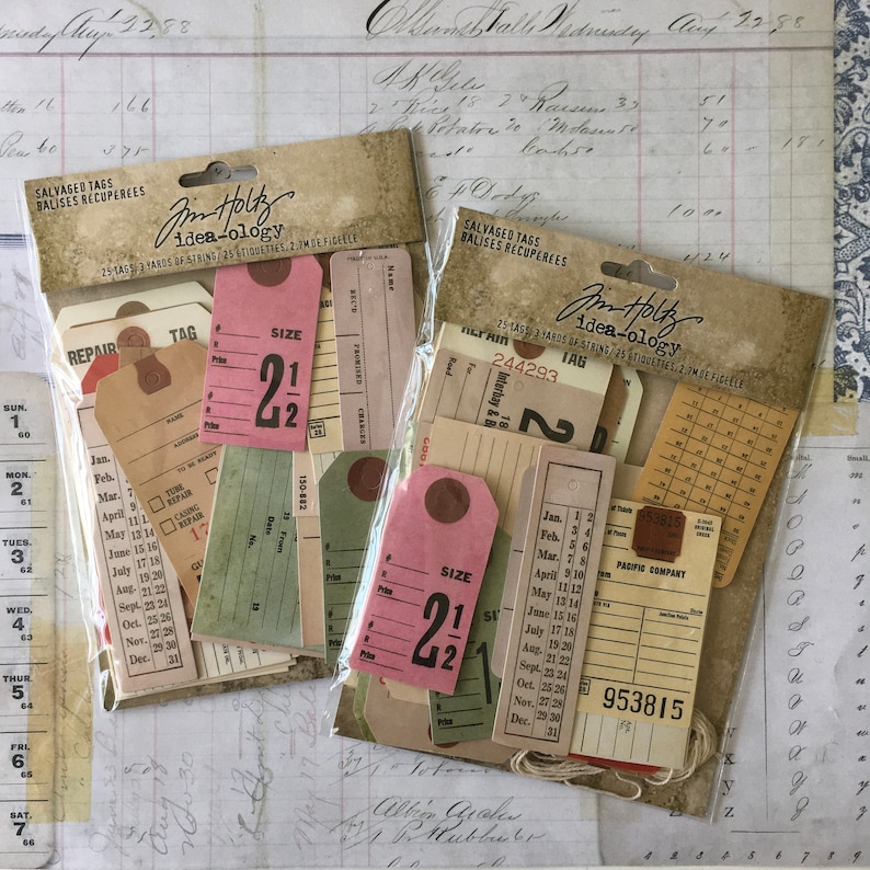 Collage Mixed Media, SCRAP PACK 25 Pc Salvaged TAGS Kit by Tim Holtz for Altered Art