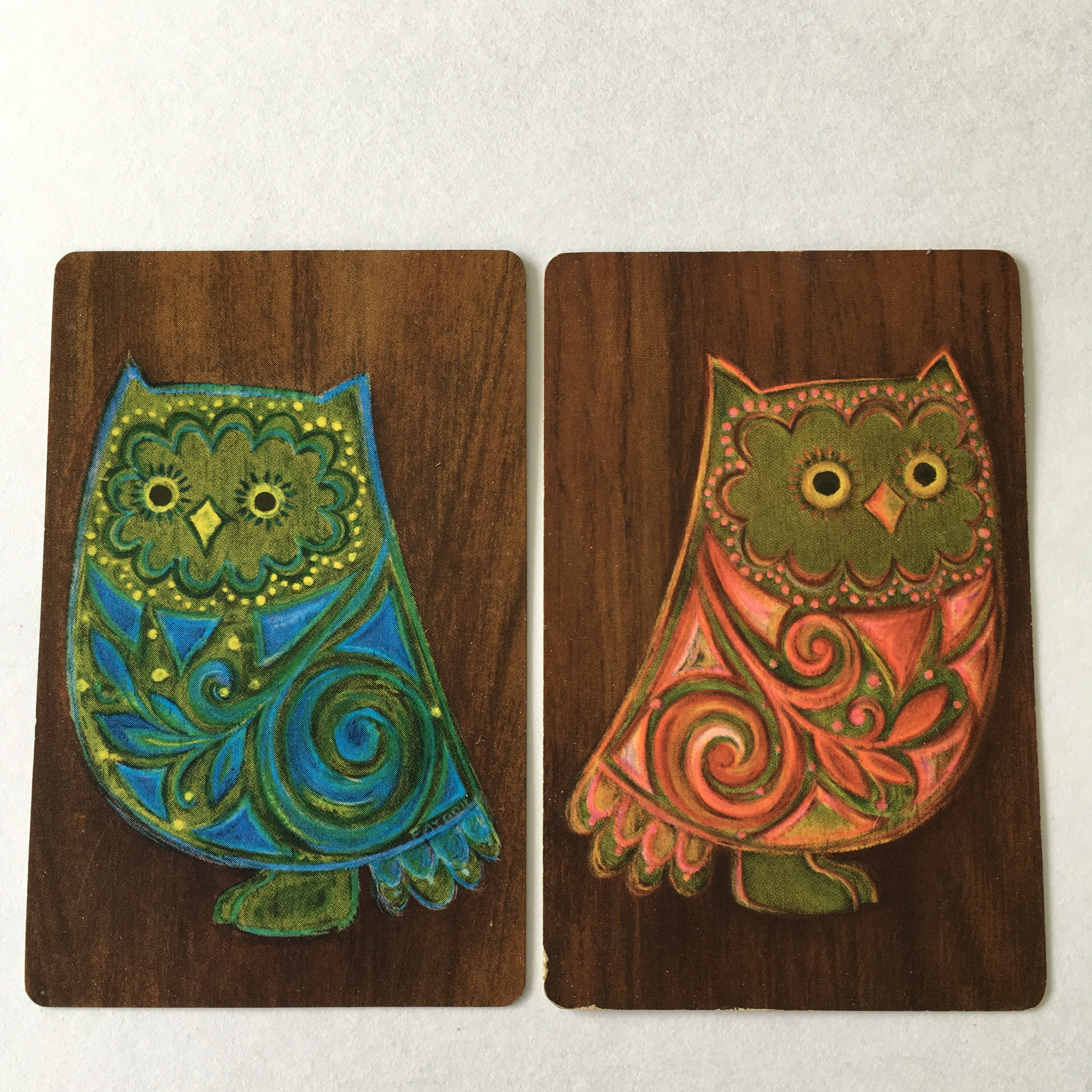 OWL CARDS / 2 Vintage Mod Mid Century Owl Cards Great for Ephemera, Collage, Altered Art, Scrapbooki