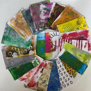 Collage Papers / 20 pc. Hand painted Collage Paper Scraps Mixed Media Cardstock — Great for Collage, Smash Books, Journals, Cards