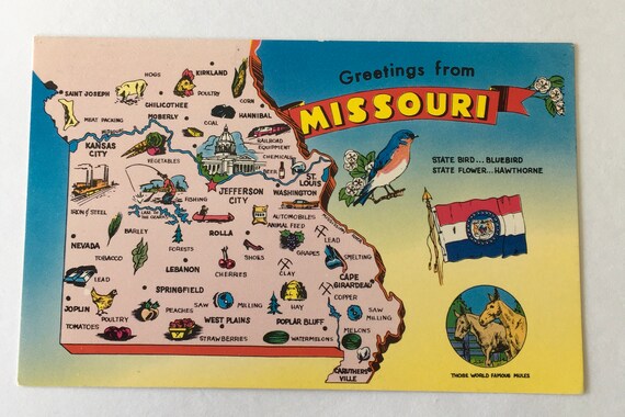 MISSOURI POSTCARD / Vintage MISSOURI Map Postcard Unused | Etsy