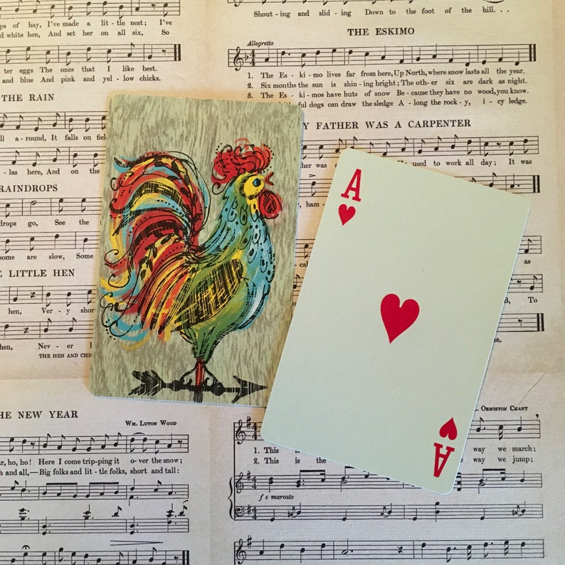 Rooster Swap Cards 2 Vintage Mod Rooster Playing Cards Great for Mixed Media Journals etc. Smash Books