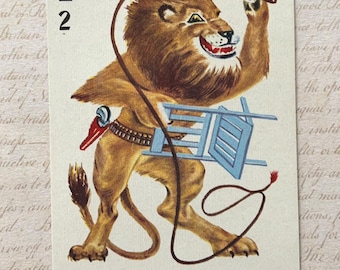 Lion Card / 1 Vintage Children's circus Lion Animal Card -- Great for Collage, Decoupage, Journal, Smash Book, etc.