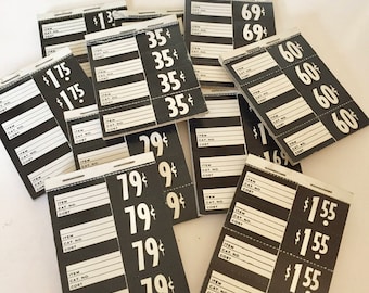 General Store Price Tags / 30 Vintage Black Grocery Store Price Signs 7/8" x 2 7/8" for Scrapbooking, Journals, Mixed Media, Collage++