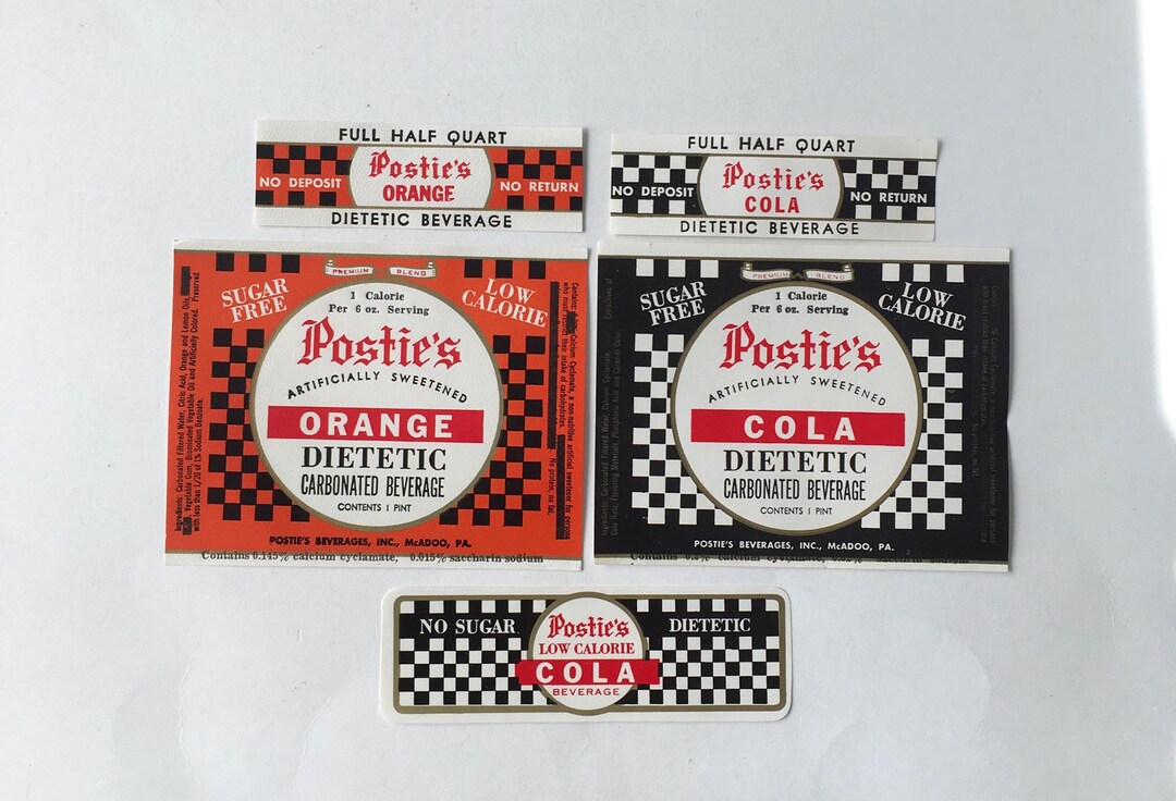 SODA Labels / 5 Vintage Soda Labels POSTIE'S Brand -- Great for ...