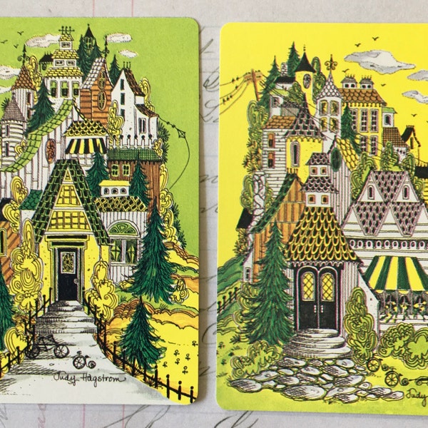 Victorian Swap Cards / 2 Vintage Swap Cards Victorian Houses by Judy Hagstrom Great for Journals, Smash Books, etc.