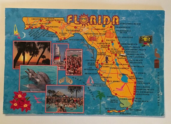 FLORIDA POSTCARD / Vintage Florida Map Postcard Used Posted | Etsy