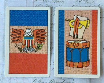 Patriotic Swap Cards / 2 Vintage American Eagle and Drum Red White Blue Swap Cards Great for Mixed Media, Scrapbooks, Collage, Journals New