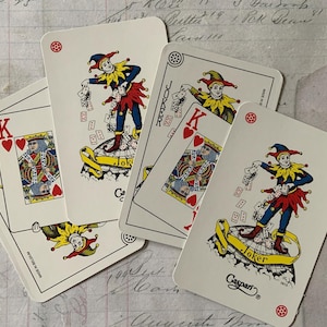 JOKER Cards / 4 Vintage Playing Cards JOKERS -- Great for Journals, Smash Books, Collage+