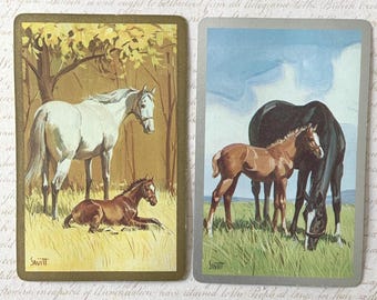 Horse Cards / 2 Vintage Single Playing Cards Horses -- Great for Mixed Media, Collage, Journals, Smash Books, etc.