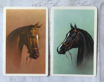 Horse Cards / 2 Vintage Single Horse Playing Cards -- Great for Mixed Media, Collage, Journals, Smash Books, etc.
