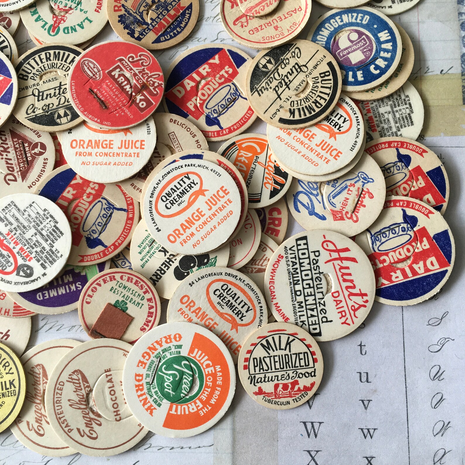 Milk Caps / 12 Vintage small Milk Bottle Caps Assorted for Etsy