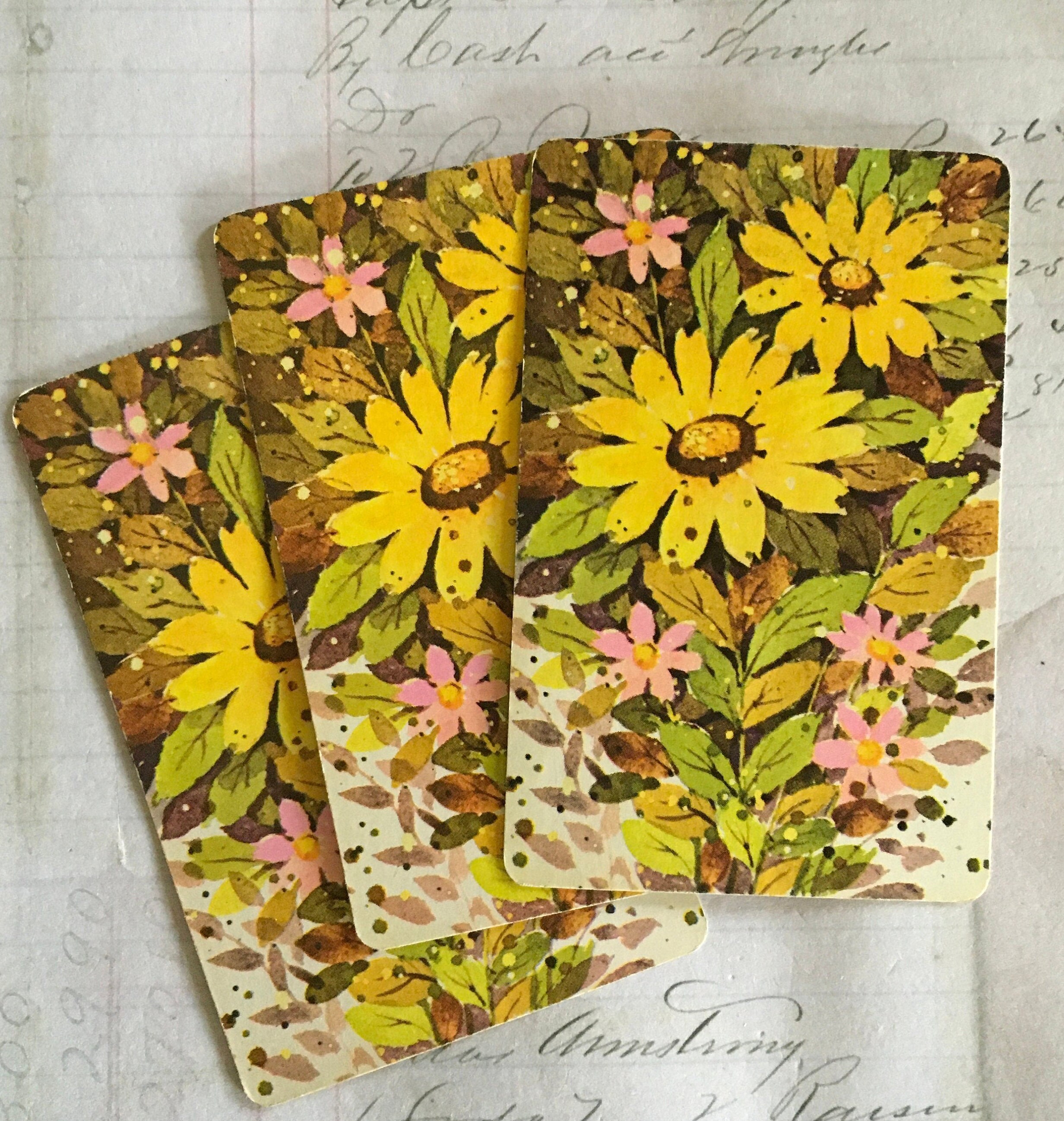 Floral Cards / 3 Vintage Yellow Floral Daisy Swap Cards Mixed picture