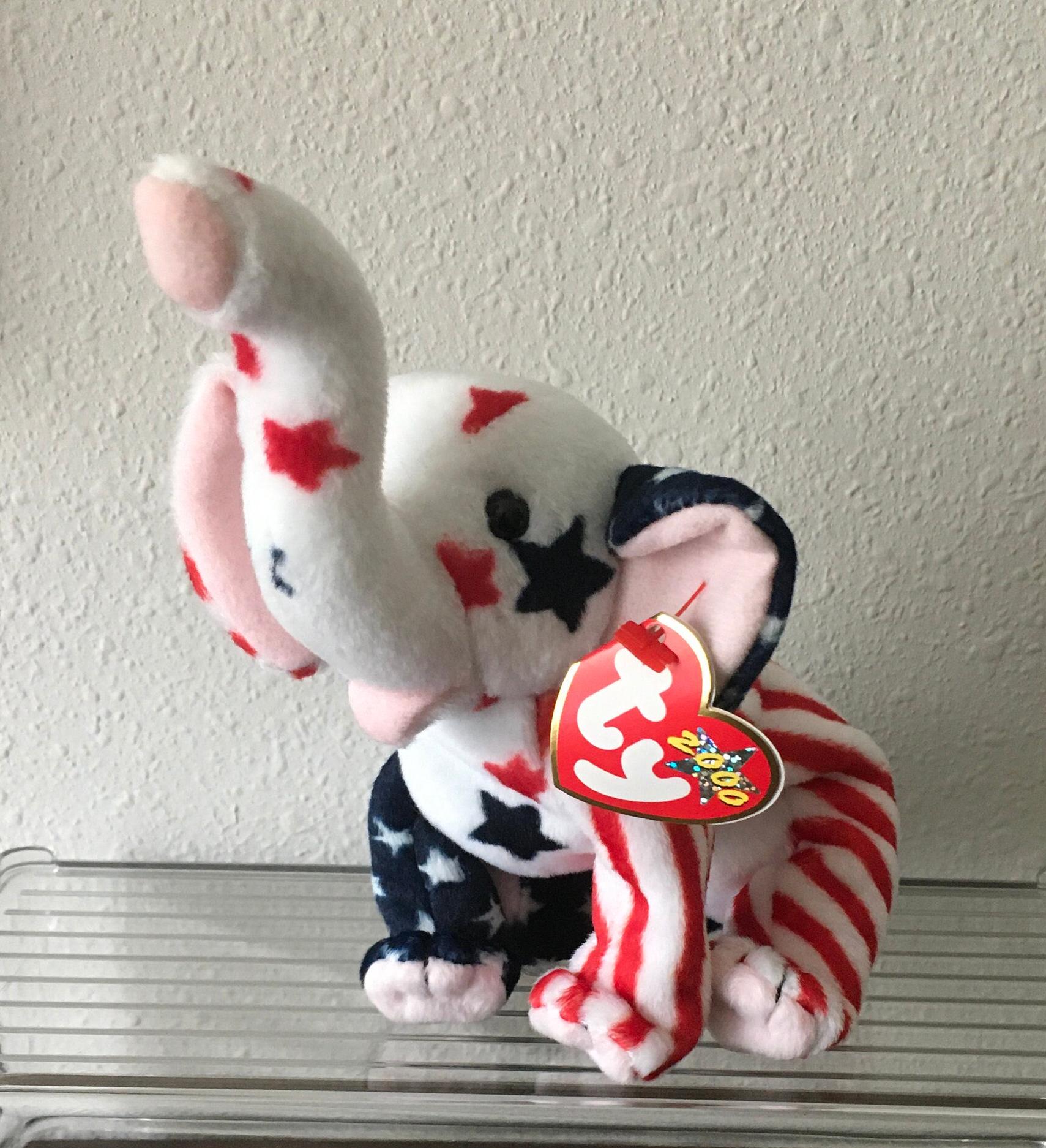 Ty Beanie Baby / RIGHTY Elephant Retired Original RARE Ty Beanie Baby Patriotic Bear  -- 2000 Collectible Beanie Baby