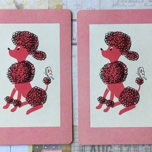 Dog Swap Cards / 2 Vintage PINK POODLE Dog Playing Cards Great for Mixed Media, Collage, Scrapbooking, Journals, etc.